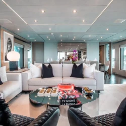 Luxury exterior view of EMINA Benetti yacht anchored in Exuma Bahamas