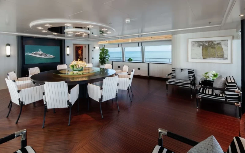 Elegant outdoor deck aboard ETERNITY yacht charter Bahamas