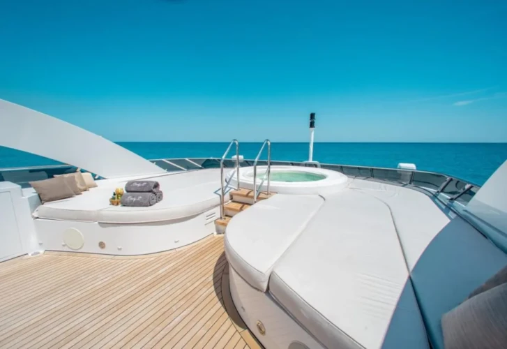 Luxury exterior view of Lady L Heesen yacht anchored in The Bahamas