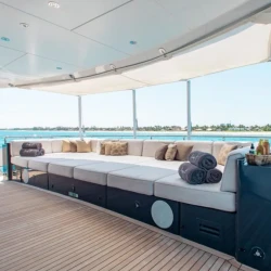 Spacious sun deck aboard Lady L yacht charter Bahamas