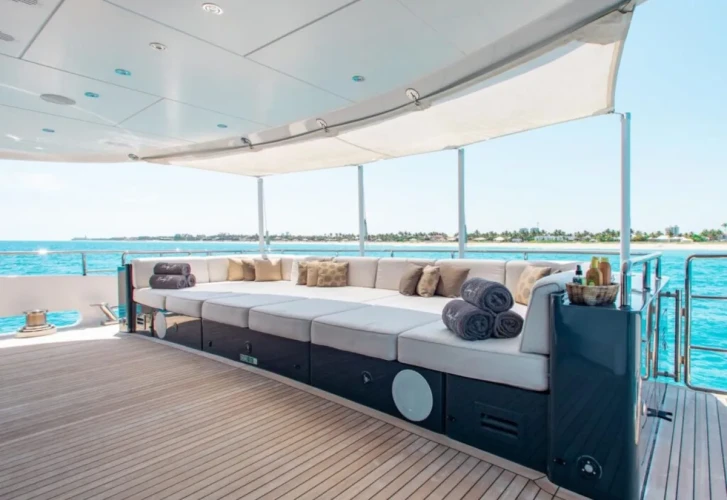 Spacious sun deck aboard Lady L yacht charter Bahamas