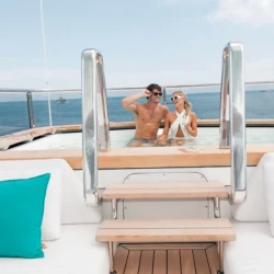 Spacious outdoor entertainment deck aboard SAMURAI yacht charter