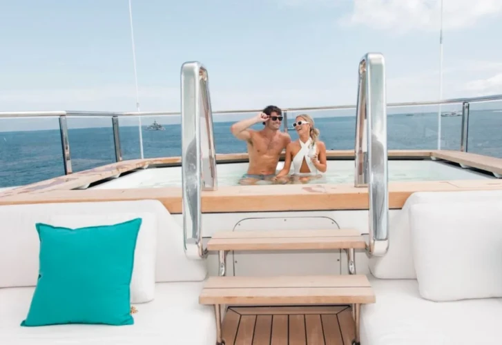 Spacious outdoor entertainment deck aboard SAMURAI yacht charter